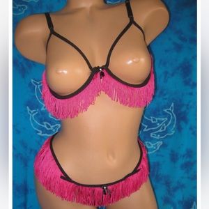 Leg avenue burlesque set in black and hot pink fringe  NEW with tags